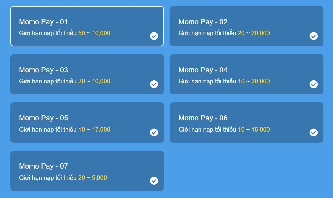 Giới hạn nạp tiền Vin777